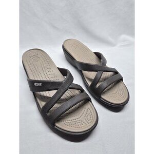 CROCS Patricia II Womens Size 10 Brown/Tan Criss Cross Low Wedge Sandals